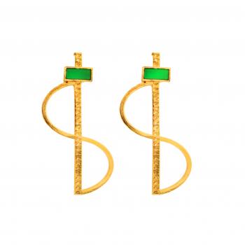 Handmade Nickel Free Gold Plated High Fashion Designer Ethnic Earring With Green Onyx stone Seated